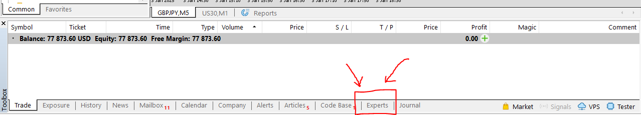 Expert tabs in your MT5 terminal