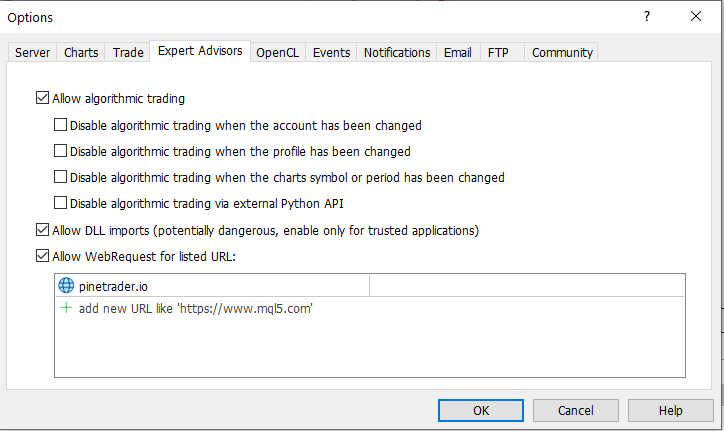 Expert advisor settings