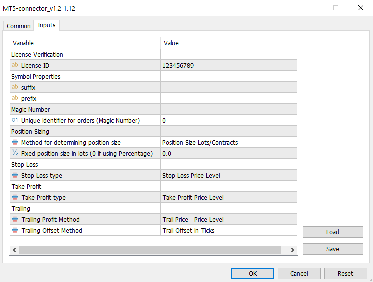 Pinetrader metatrader 5 connector input window