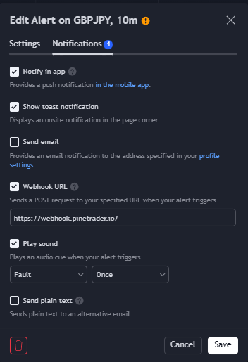 Tradingview Api WebHook Notification Settings